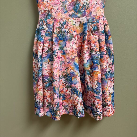 Betsey Johnson Womens Fit Flare Dress Size 2 Cut Out Watercolor Wedding Party - Picture 3 of 14